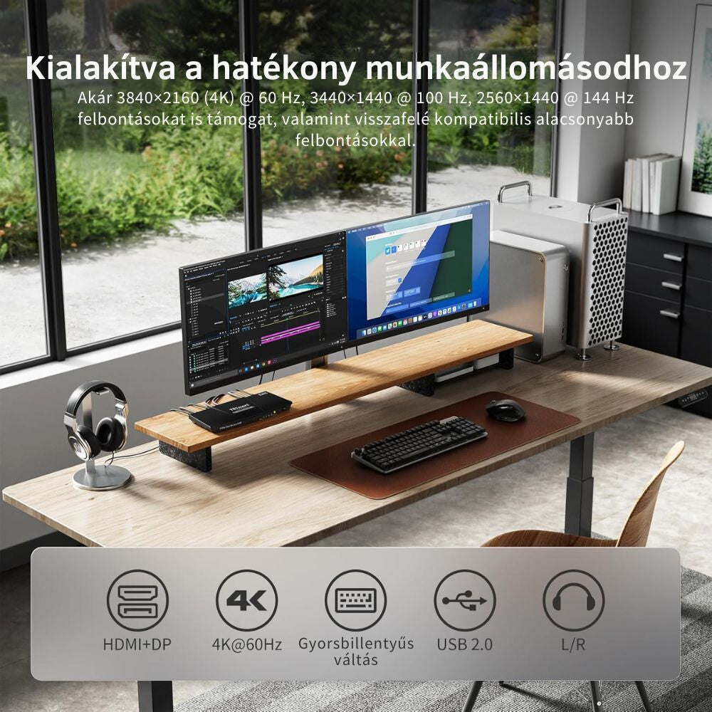 TESmart Duální Monitor KVM Přepínač – 4×2 (2 PC / 2 Monitory), HDMI + DisplayPort, 4K@60Hz, EDID, USB 2.0 (Černý)