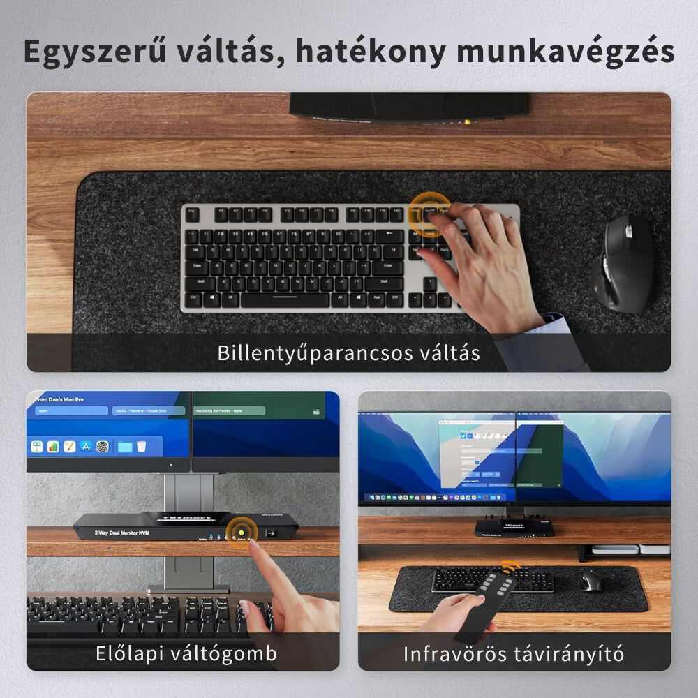 TESmart Duální Monitor KVM Přepínač – 4×2 (2 PC / 2 Monitory), HDMI + DisplayPort, 4K@60Hz, EDID, USB 2.0 (Černý)