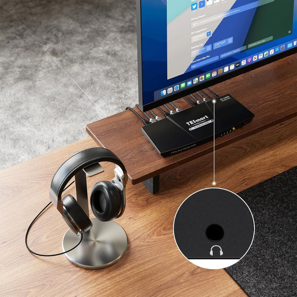 TESmart Duální Monitor KVM Přepínač – 4×2 (2 PC / 2 Monitory), HDMI + DisplayPort, 4K@60Hz, EDID, USB 2.0 (Černý)