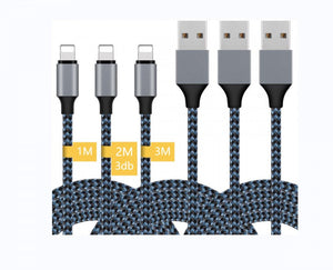 Apple MFi Tanúsítvánnyal Rendelkező iPhone Töltő - Fehér Lightning Kábel Szett (1 m, 3×2 m, 3 m) Gyorstöltéssel - BShopy