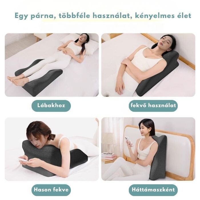 Blux Memóriahabos Multifunkciós Támasztó Párna – Háttámasz, Relax és Hason Fekvő Használatra (65×46×26 cm, Sötétszürke) - BShopy