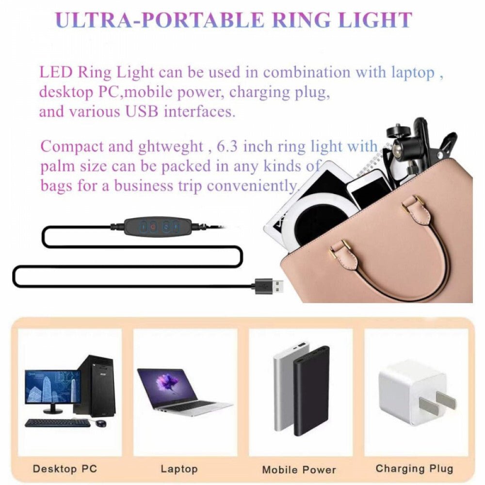 Elegiant Fehér Selfie Gyűrű Lámpa Tartóval - Állítható Fényerő Telefonhoz - BShopyX00163F52B_3