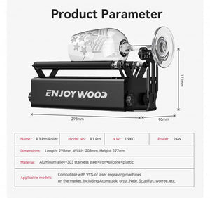 ENJOYWOOD R3 PRO Forgótengely Lézervágáshoz, Hengeres Tárgyak Gravírozására - BShopy