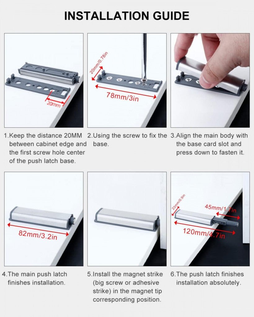 JIAYI Mágneses Tolózár Készlet Szekrényekhez - 6 db - os, Ezüst Színű, Önzáró Bútorzár - BShopy