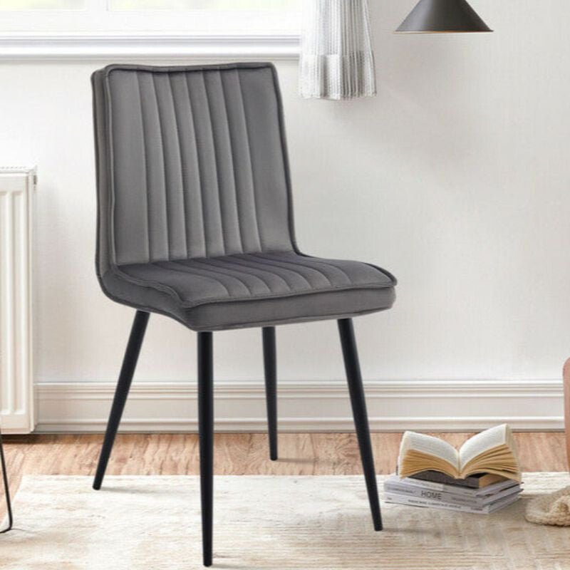 Kárpitozott Étkezőszék Szett 2db – Szürke Bársony, Modern Fém Lábas Székek - BShopy