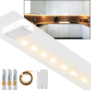 LED Szalag Lámpa Nyomógombos Kapcsolóval – 90 cm, Elemes, Meleg Fehér Fény, Öntapadós Világítás - BShopy