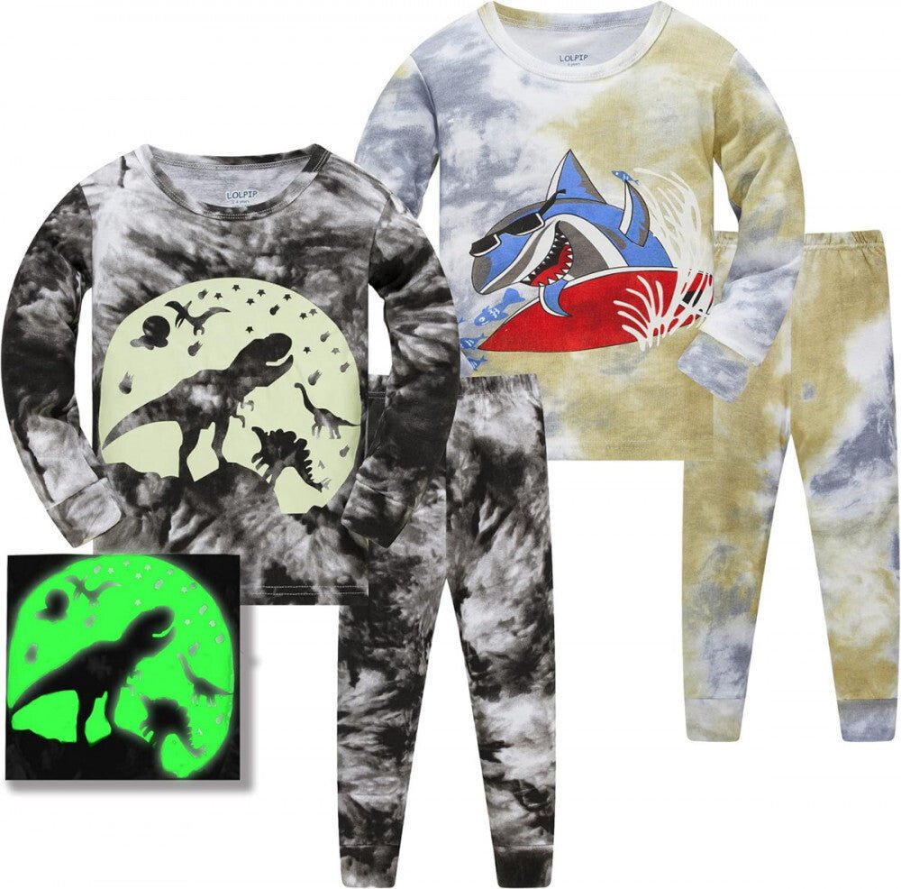 LOLPIP Hosszú Pamut Fiú Pizsama Szett 8 Éveseknek 2db (Cápás És Dinós) - BShopy