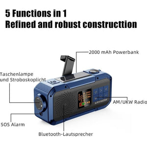 Multifunkciós Kék - Szürke Rádió - Bluetooth, Powerbank és Vészlámpa - BShopy