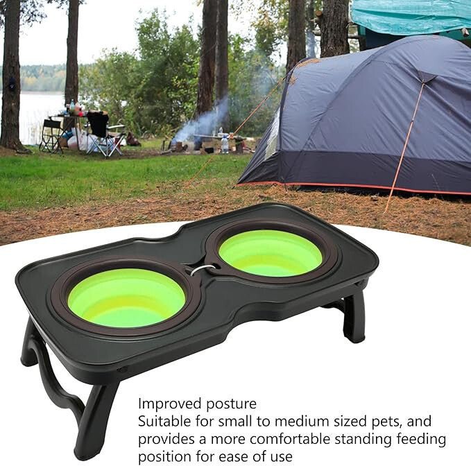 Összecsukható Hordozható Dupla Utazó Kisállat Etető Tál S (Fekete és Zöld) - BShopyG5572 - POA9507653_3