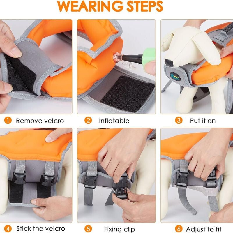 Ownpets Felfújható Kutya Mentőmellény, L - Narancssárga - Szürke - BShopy