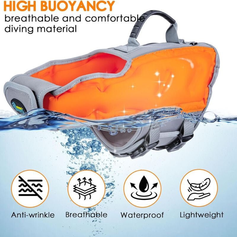 Ownpets Felfújható Kutya Mentőmellény, L - Narancssárga - Szürke - BShopy