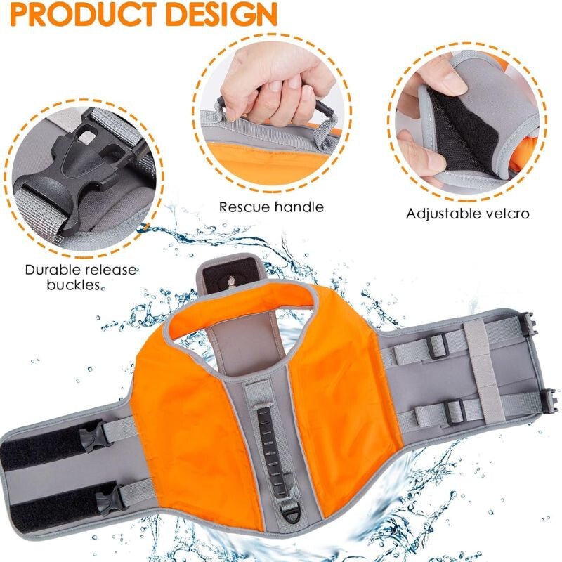 Ownpets Felfújható Kutya Mentőmellény, L - Narancssárga - Szürke - BShopy