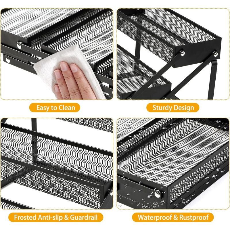 PKBD 3 Szintes Összecsukható Fém Fűszertartó – Helytakarékos Konyhai Tároló Polc - BShopyB0D1XZQ1VV_2