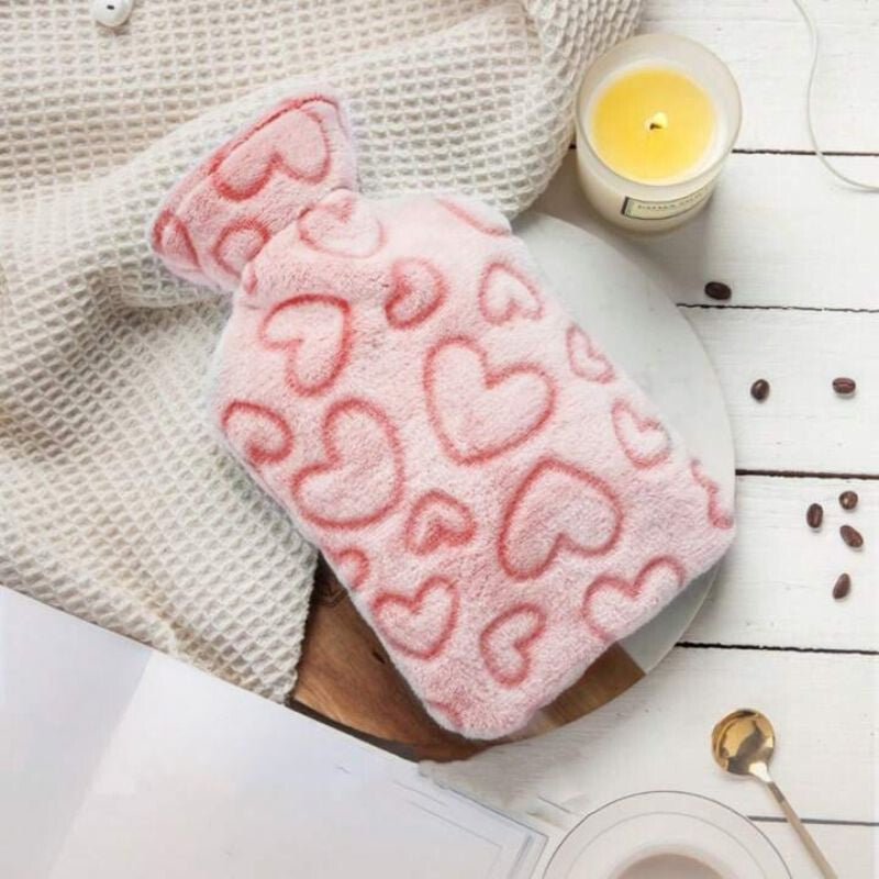 Rózsaszín Vizes Melegítő Palack Szív Mintával - Puha Huzattal, Kényelmes Melegítés - BShopyX001FIW1OR_2