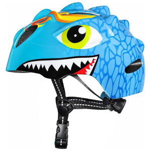 Modrá dětská helma na kolo s dinosaurem