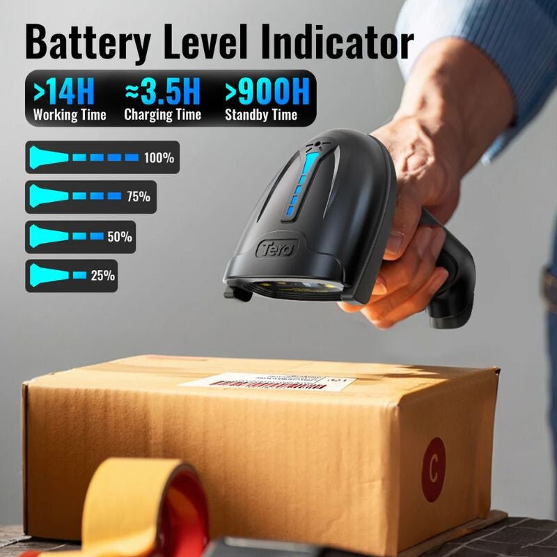 Tera 5100 Lézeres 1D Vezeték Nélküli Vonalkódolvasó – USB, Nagy Hatótáv, Strapabíró Kialakítás - Fekete - BShopy