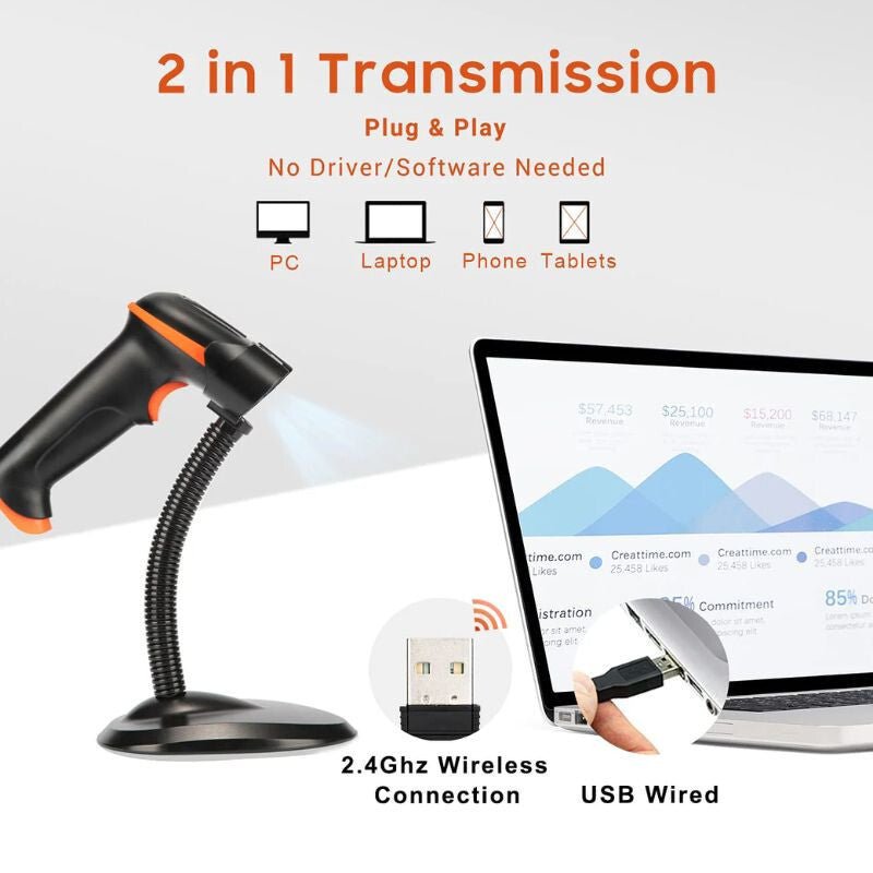 Tera 5100 - Z Vezeték Nélküli 1D Vonalkódolvasó Állvánnyal (Narancssárga) - BShopy