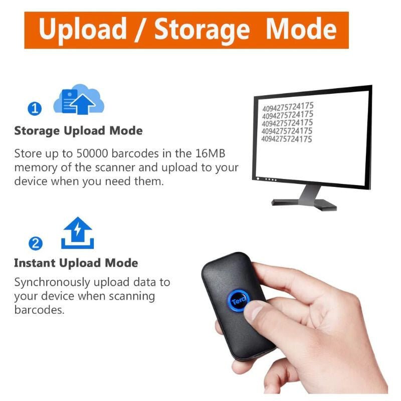 Tera 5200C Lézeres 1D Hordozható Vonalkódolvasó - Bluetooth, Vezeték Nélküli és USB Kapcsolattal - BShopy4262380671362_4