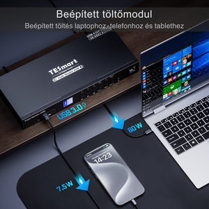 Tesmart MST KVM Dokkolóállomás 3 Monitorhoz 4K 60Hz – 1 Laptop + 3 PC - BShopy