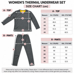 Tabulka velikostí dámského termo setu – XL (170/95) a XXL (175/100)