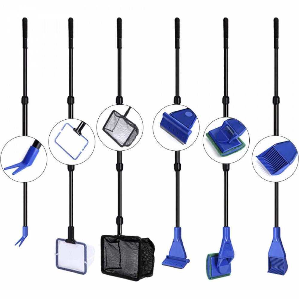 Többfunkciós Akvárium Tisztító Szett - Teleszkópos Nyéllel, Hálóval és Kefékkel - BShopy6 az 1 - ben akvárium tisztítóakvárium alga eltávolító eszközakvárium takarító eszközB07MYFPDKT_0