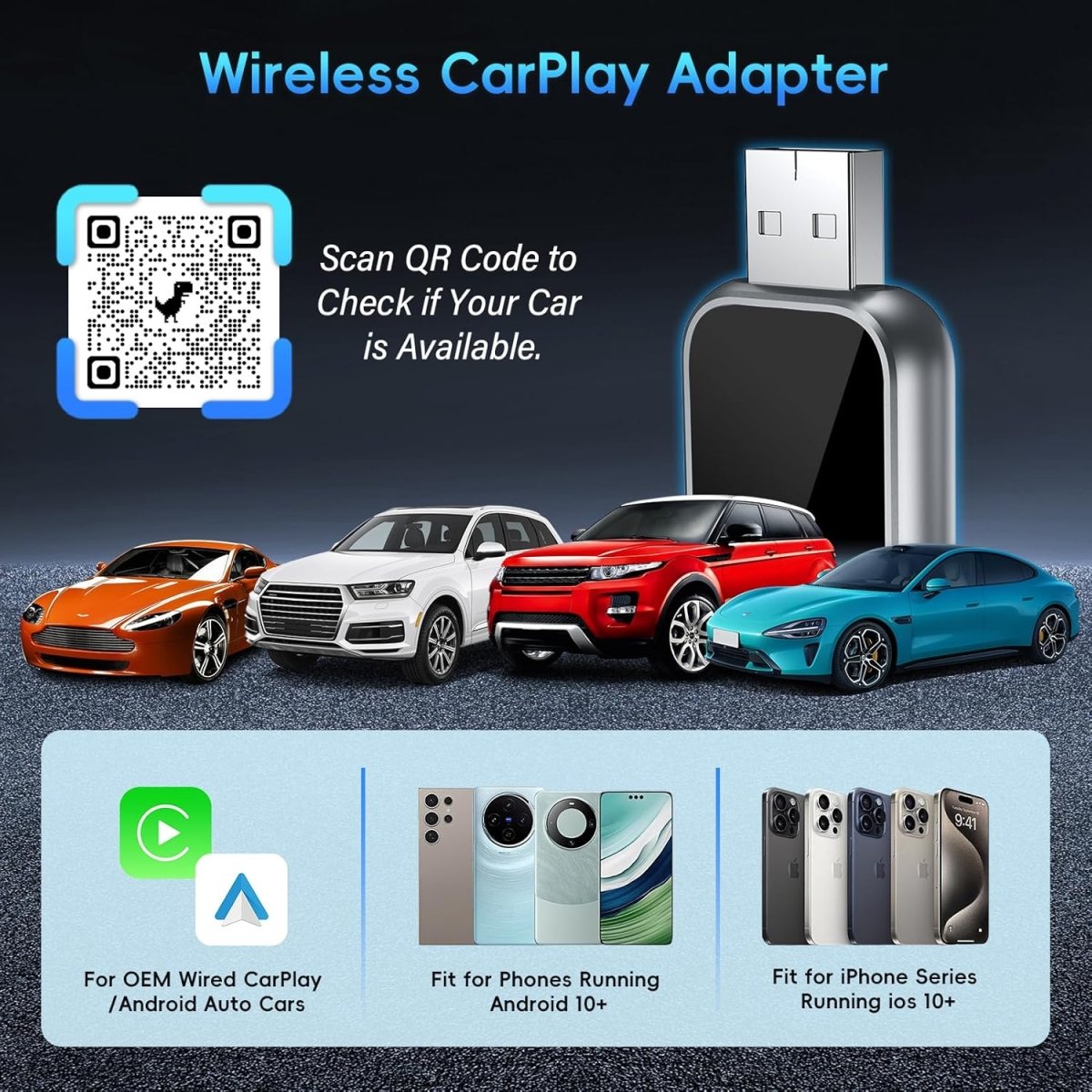 2 az 1 - ben Wireless CarPlay és Android Auto Adapter – Vezeték nélküli autós kapcsolat egyszerűen - BShopy
