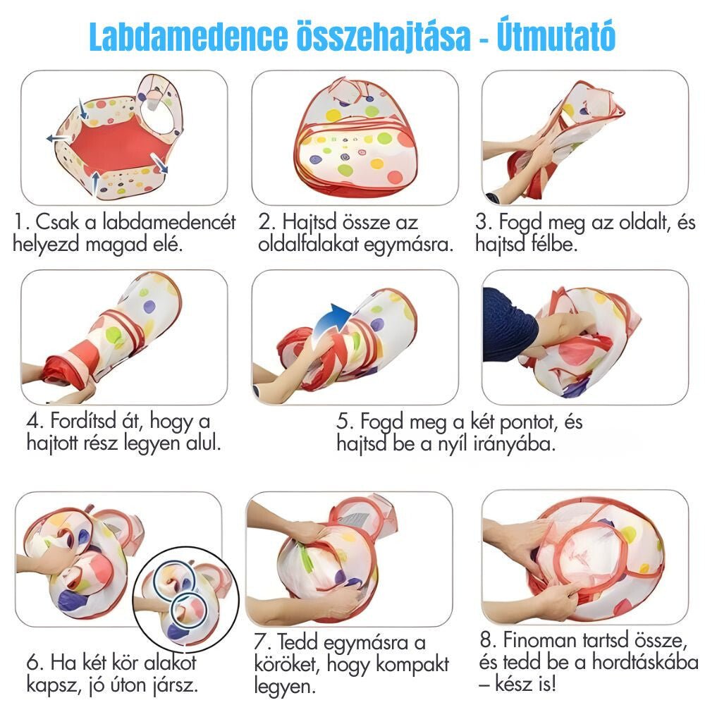 3 az 1 - ben Gyerek Játszósátor – Pöttyös és Napocska Mintával, Labdamedencével és Mászóalagúttal - BShopy