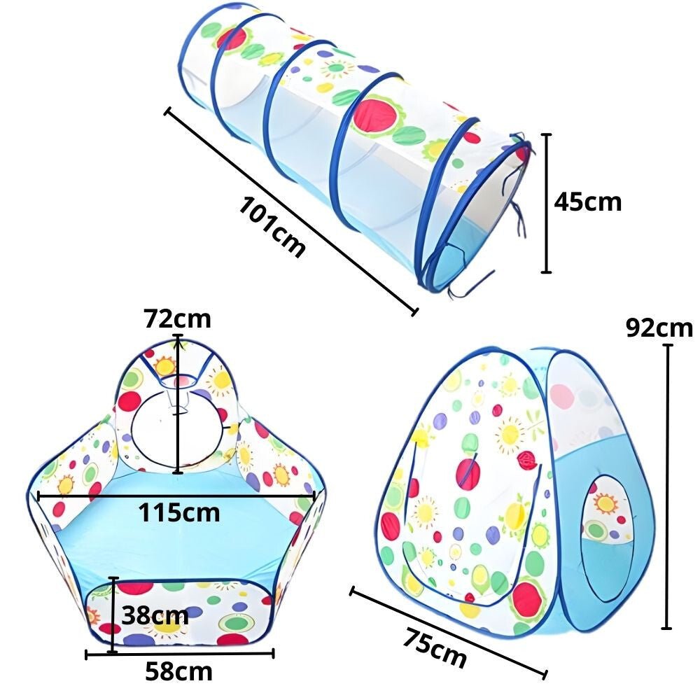 3 az 1 - ben Gyerek Játszósátor – Pöttyös és Napocska Mintával, Labdamedencével és Mászóalagúttal - BShopy