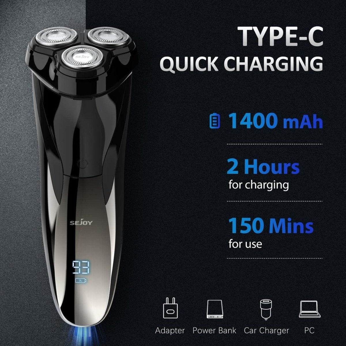 3D Körkéses Elektromos Borotva és Szakállvágó Blackstone 3 - USB - C Tölthető, Vízálló - BShopy