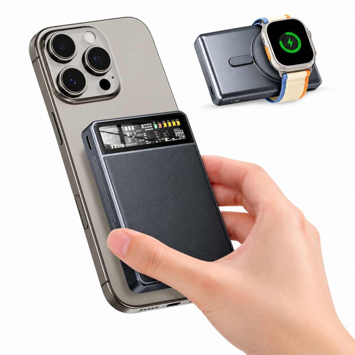 KPON Magnetický powerbank 10000mAh s Magsafe pro iPhone a Apple Watch – karbonově černý