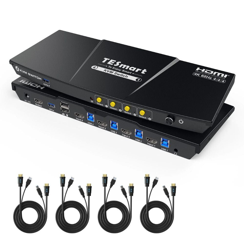TESmart HDMI KVM Přepínač – 4x1 (4 PC / 1 Monitor), 4K@60Hz, EDID, USB 3.0