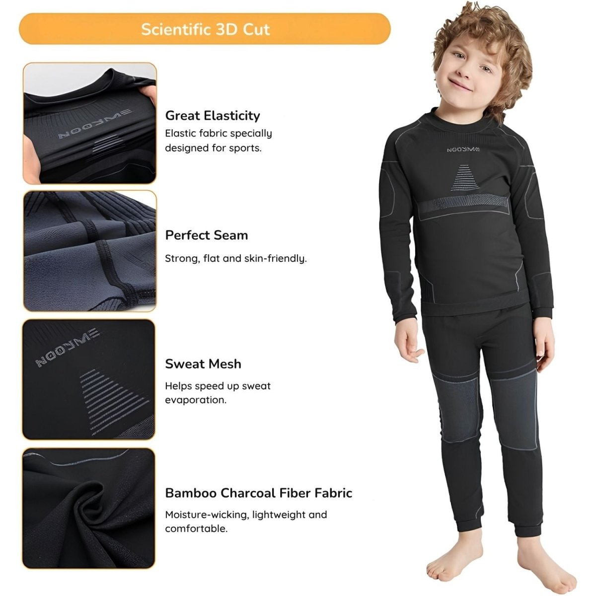A NOOYME Gyerek Thermo Ruha, Alsó és Felső Szett - Fekete (140-145 cm)-BShopy