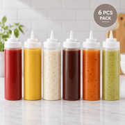 Dávkovací lahvičky na omáčky 230 ml, 6 ks – průhledné, nekapou, na olej, dresink, sirup