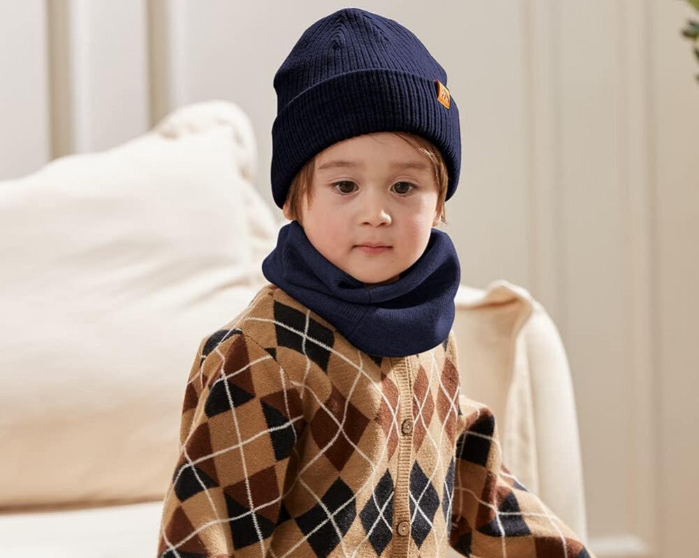 AHAHA Kisgyermek Sapka és Körsál Szett - M Méret, Sötétkék Szín - BShopy