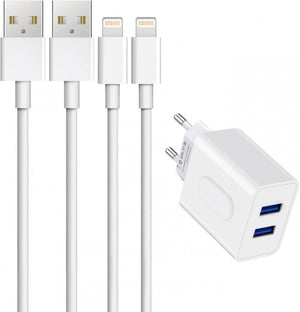 Amoner 2 - Port USB - A Fali Töltőadapter, 2 db Lightning Kábellel Apple Készülékekhez - BShopy