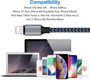 Apple MFi Tanúsítvánnyal Rendelkező iPhone Töltő - Fehér Lightning Kábel Szett (1 m, 3×2 m, 3 m) Gyorstöltéssel - BShopy