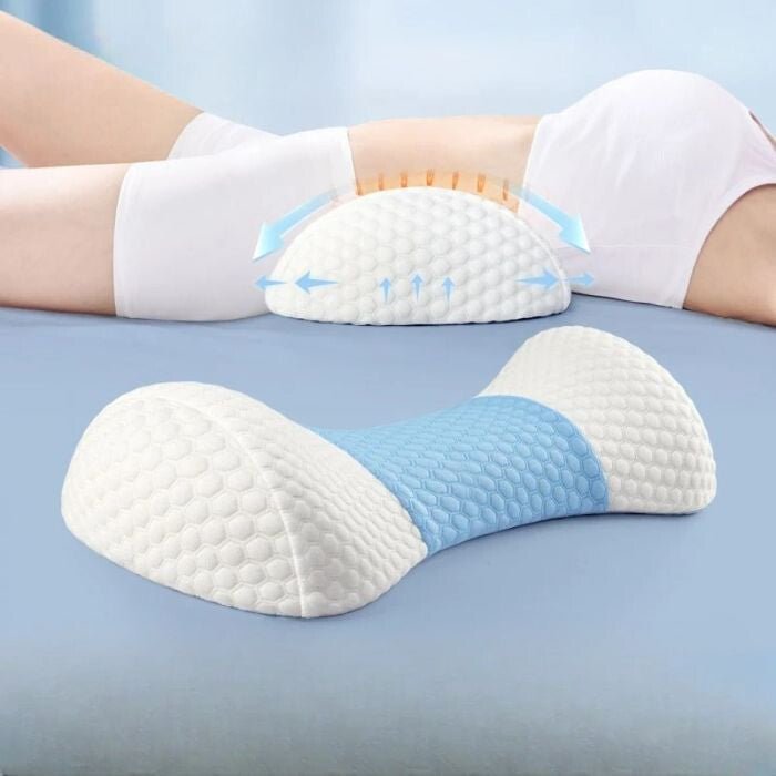 Blux Állítható Deréktámasz Párna Pumpával – Ortopéd Memóriahab, Világoskék - Fehér - BShopy