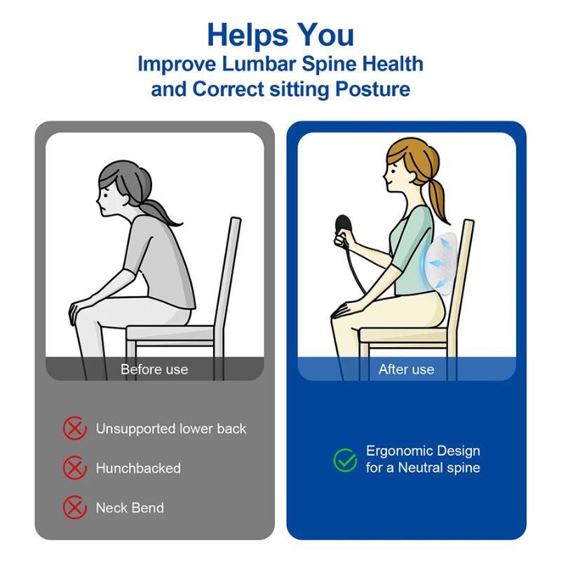 Blux Állítható Deréktámasz Párna Pumpával – Ortopéd Memóriahab, Világoskék - Fehér - BShopy