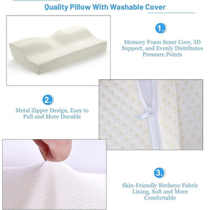 Blux Kényelmes Memóriahabos Párna Mosható Huzattal – 50×30×10/7 cm - Fehér-BShopy