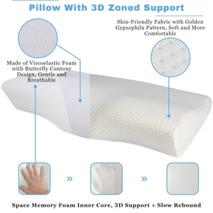 Blux Kényelmes Memóriahabos Párna Mosható Huzattal – 50×30×10/7 cm - Fehér-BShopy