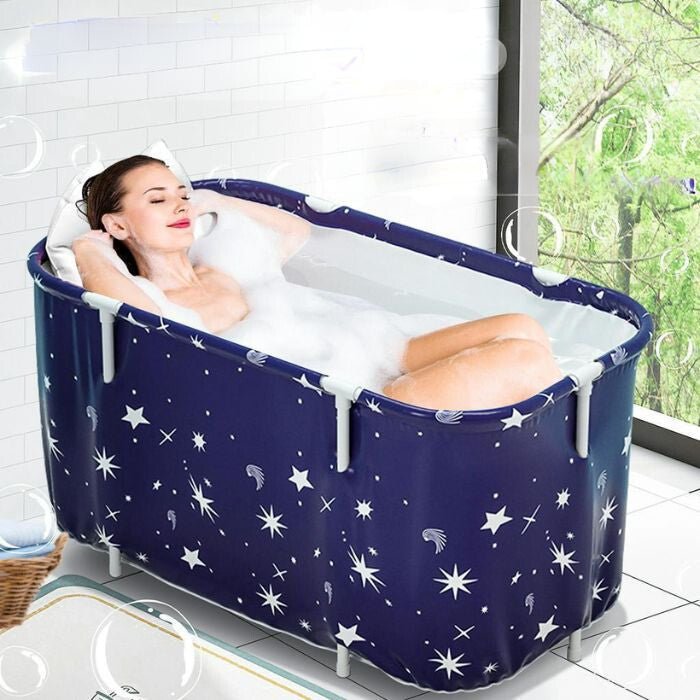 BLux Összecsukható Felnőtt Fürdőkád - 140 cm, Kék Alapon Fehér Csillagos - BShopy