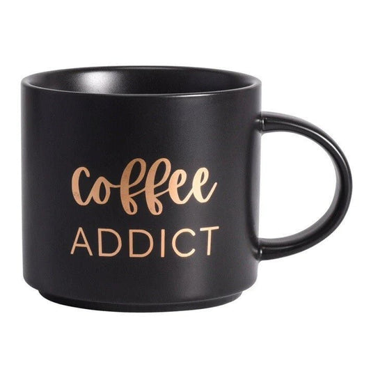 Coffee Addict Feliratos Kerámia Bögre - 410 ml, Fekete Szín Arany Felirattal - BShopy