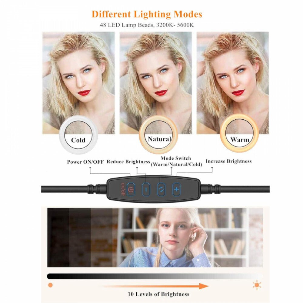 Elegiant Fehér Selfie Gyűrű Lámpa Tartóval - Állítható Fényerő Telefonhoz - BShopyX00163F52B_5