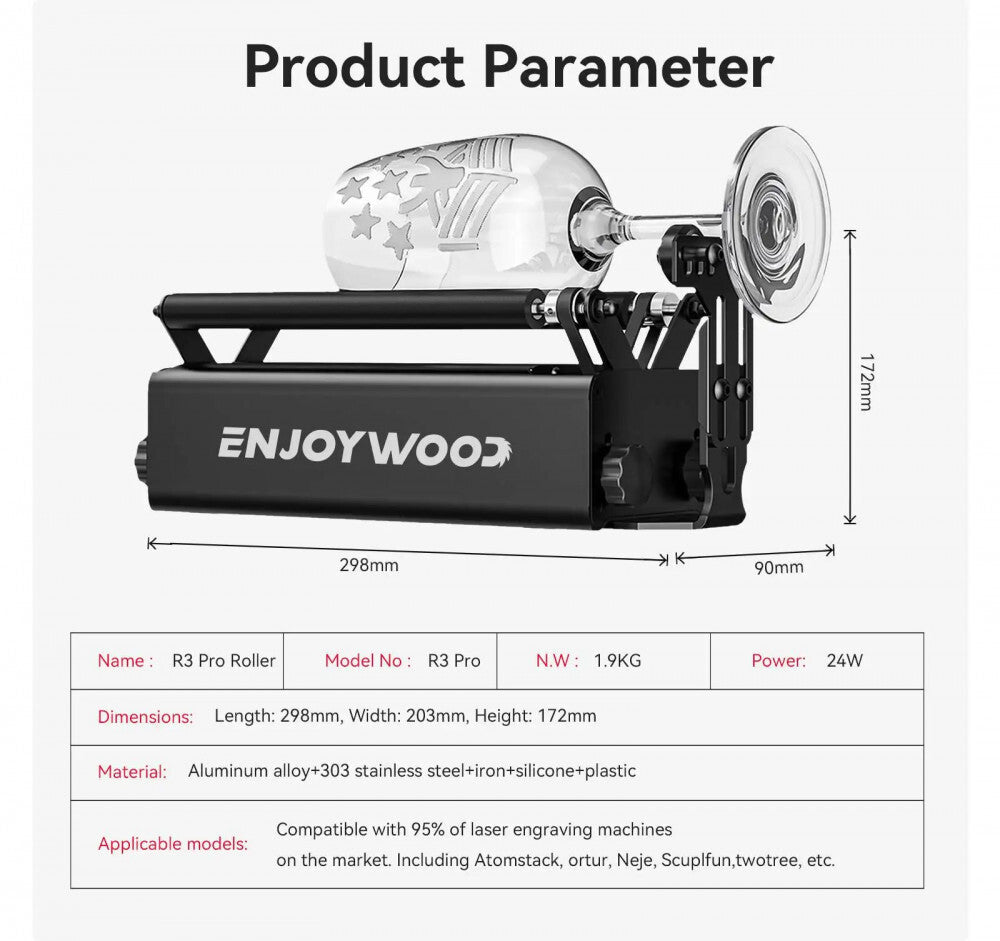 ENJOYWOOD R3 PRO Forgótengely Lézervágáshoz, Hengeres Tárgyak Gravírozására - BShopy