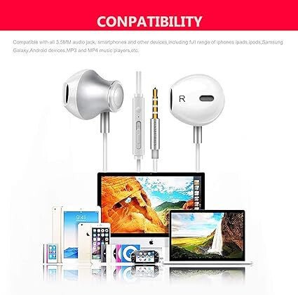 Fehér Vezetékes Fülhallgató Mikrofonnal - 3.5 mm jack Csatlakozóval, Univerzális Headset Telefonhoz - BShopy