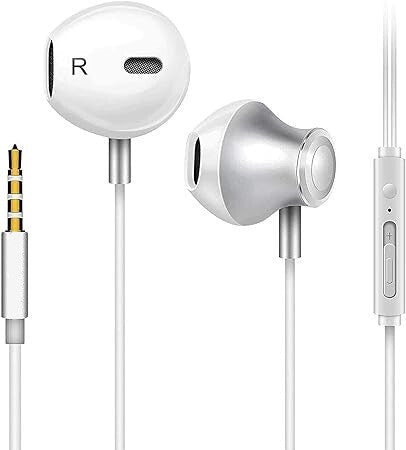 Fehér Vezetékes Fülhallgató Mikrofonnal - 3.5 mm jack Csatlakozóval, Univerzális Headset Telefonhoz - BShopy