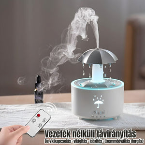 Forgó Esernyő Aromadiffúzor Esőcsepp Hatással – 7 Színű LED Hangulatvilágítással, Időzítővel és Automatikus Kikapcsolással - BShopy