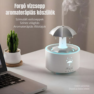 Forgó Esernyő Aromadiffúzor Esőcsepp Hatással – 7 Színű LED Hangulatvilágítással, Időzítővel és Automatikus Kikapcsolással - BShopy