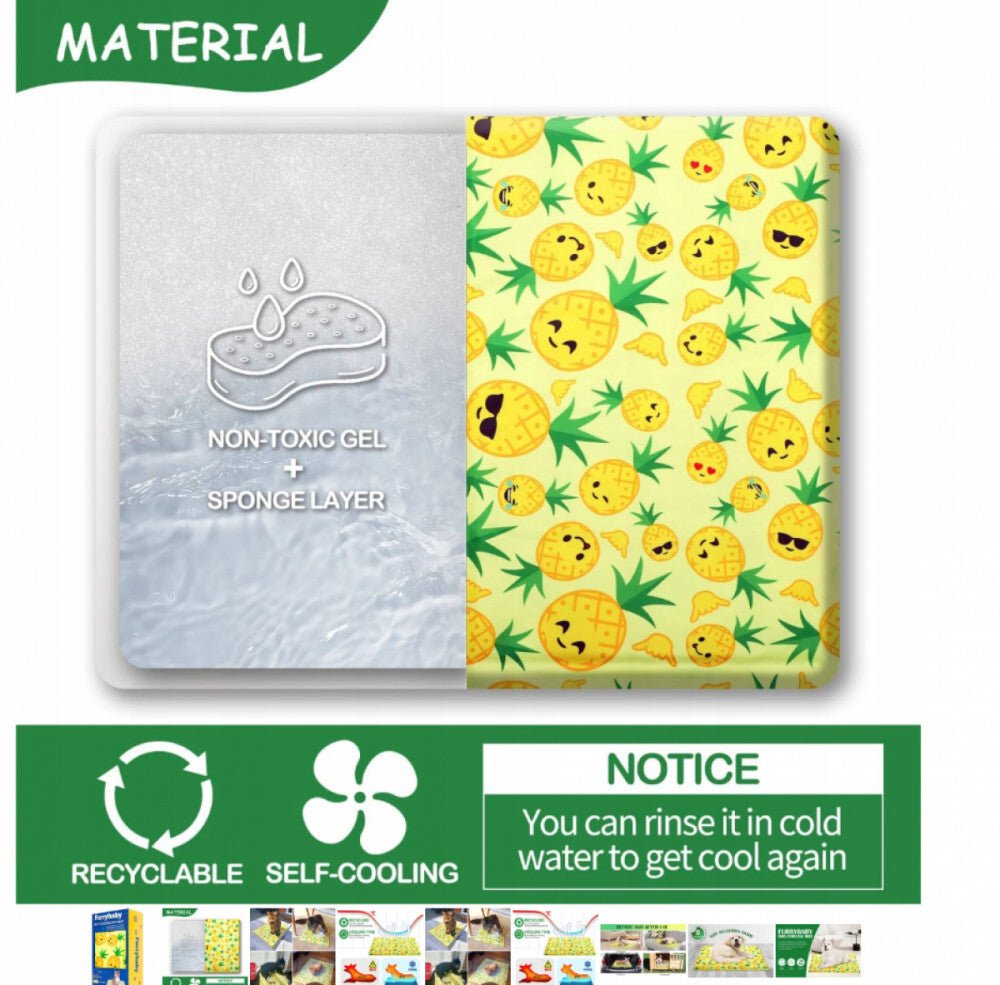 Furrybaby Hűtőmatrac Kisállatoknak - Ananászmintás, S Méret (40×50 cm), Önhűtő, Nem Mérgező Géllel - BShopy