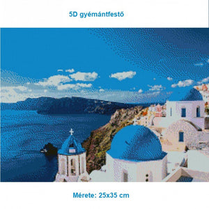 Gyémántfestő Készlet Kék Tengerparti És Görög Dóm Mintával 35x25cm - BShopy